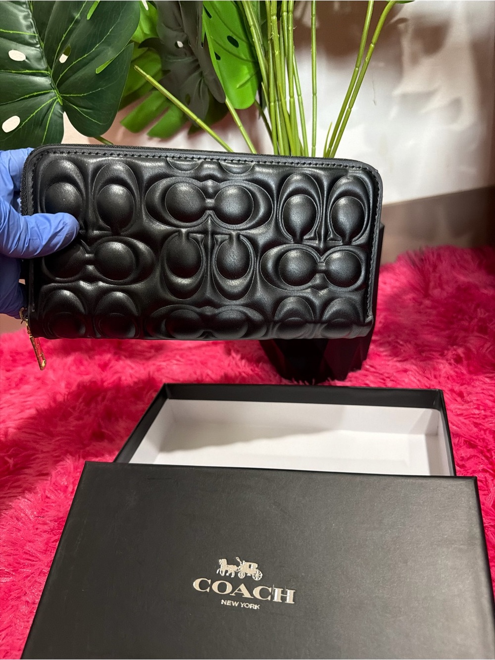 Coach Black Embossed Leather Zip-Around Wallet